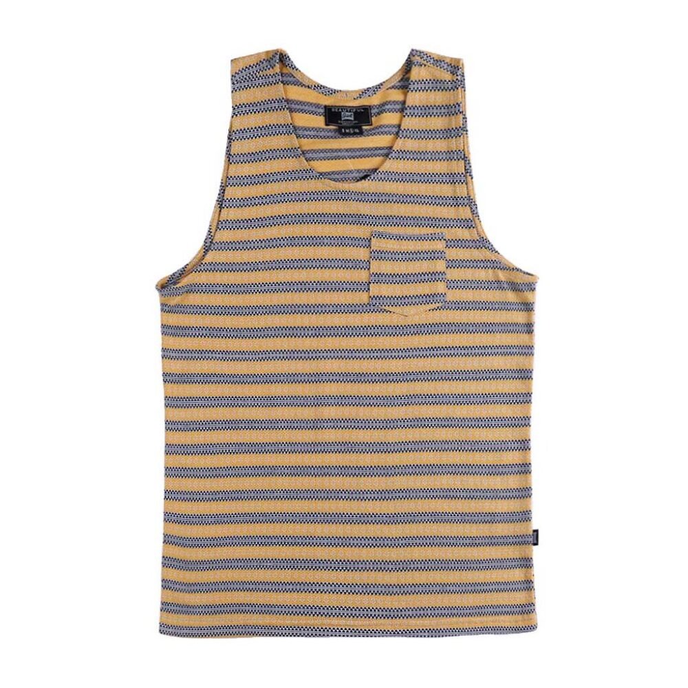 Men's Yellow Striped Tank Top with Stylish Chest Pocket Modern and Casual Look
